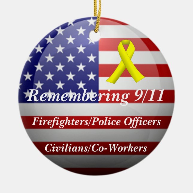 Remembering 9/11 ceramic tree decoration (Front)