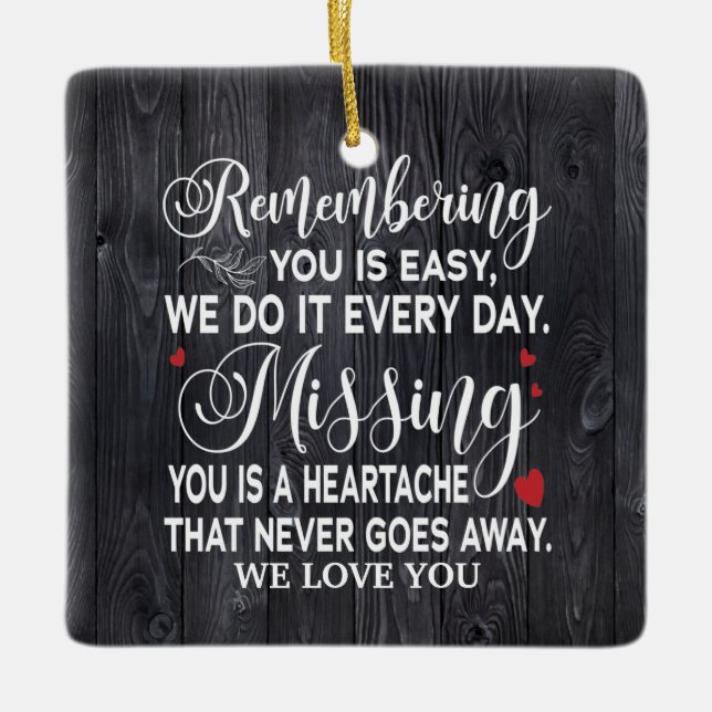 Remembering You Memorial Quote Personalised Photo Ceramic Ornament (Front)