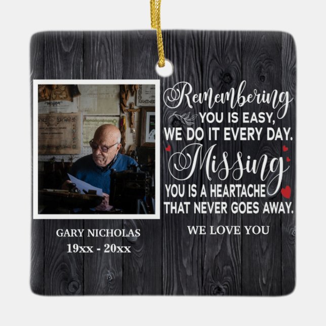 Remembering You Memorial Quote Personalised Photo Ceramic Ornament (Front)