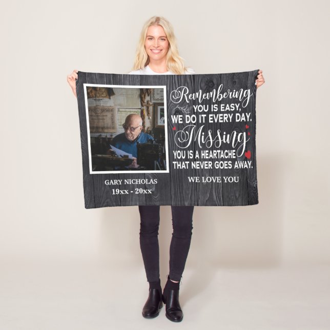 Remembering You Memorial Quote Personalised Photo Fleece Blanket (In Situ)