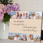Remembrance 10 Photo Almond You are Missed Plaque<br><div class="desc">Personalised remembrance photo plaque with loving wording in modern typography and elegant calligraphy. The photo template is set up for you to add your pictures, which are displayed in square / instagram format, in two rows of five, bordering the long edges and framing the memorial quote. The wording reads "you...</div>