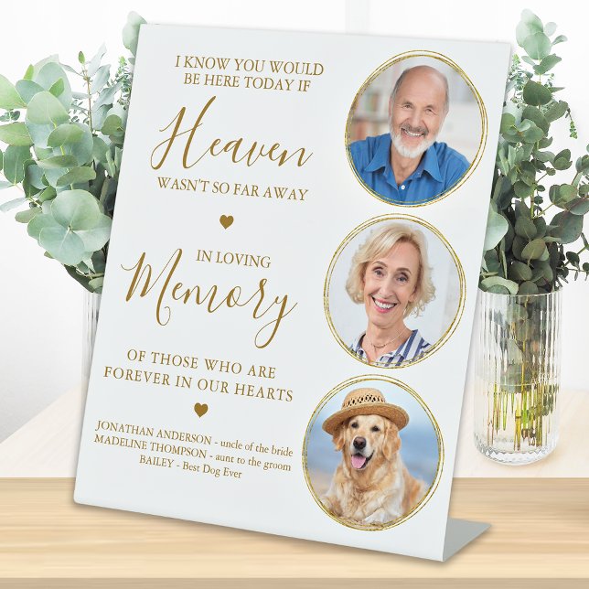 Remembrance 3 Photo Gold Heaven Wedding Memorial  Pedestal Sign (Creator Uploaded)