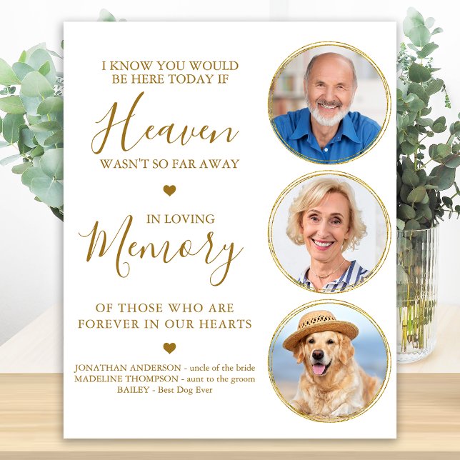 Remembrance 3 Photo Gold Heaven Wedding Memorial Poster (Creator Uploaded)