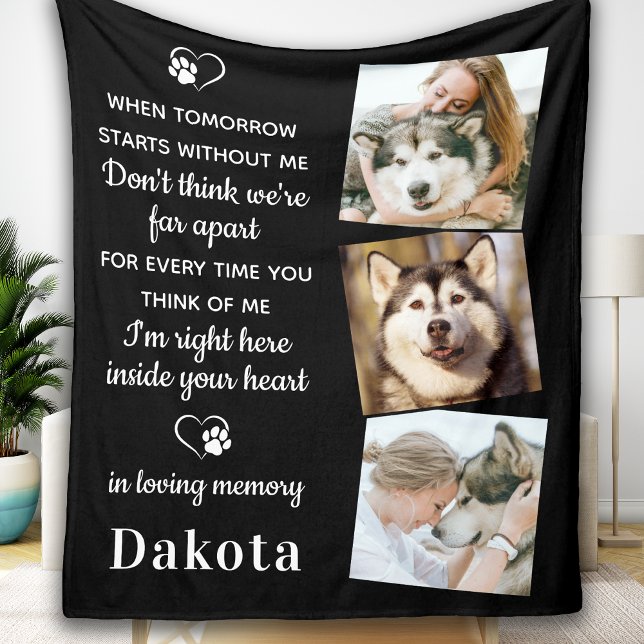 Remembrance 3 Photo Pet Loss Gift Dog Memorial Fleece Blanket (Creator Uploaded)
