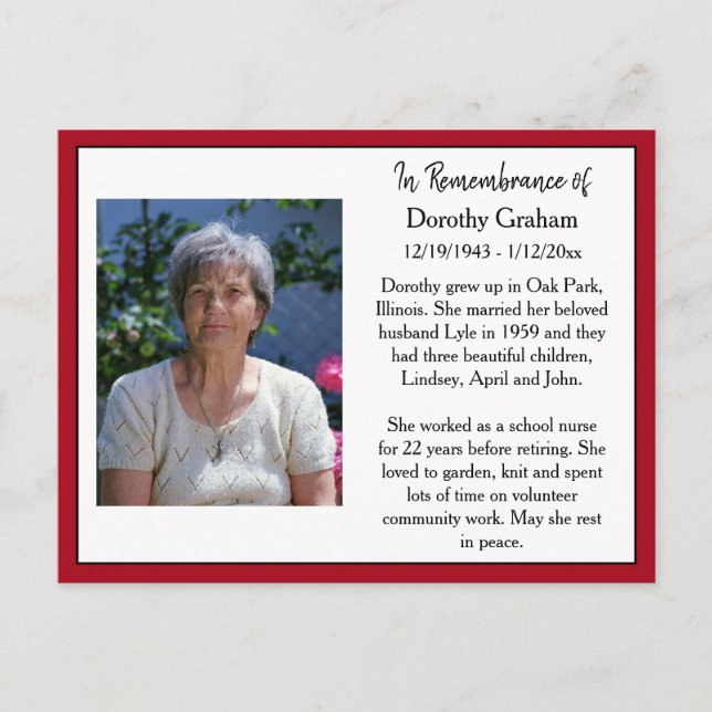 Remembrance Card for Funeral Or Memorial Keepsake (Front)