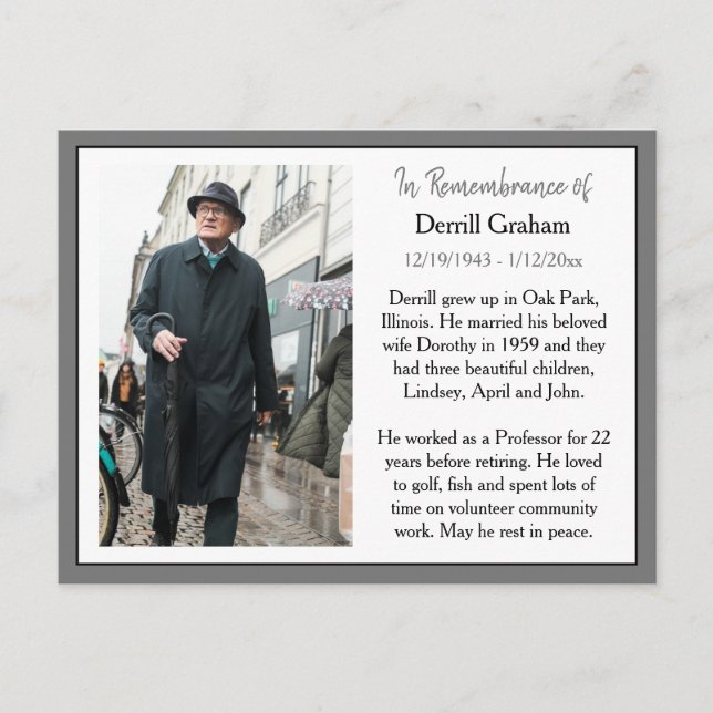 Remembrance Card for Funeral Or Memorial Keepsake (Front)