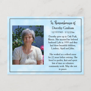 Remembrance Card for Funeral Or Memorial Keepsake
