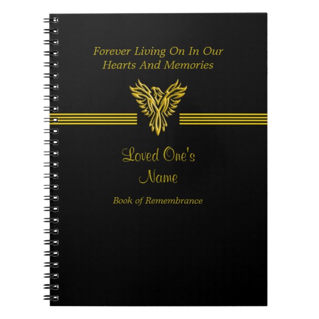 Remembrance Condolence book, golden rising phoenix Notebook (Front)