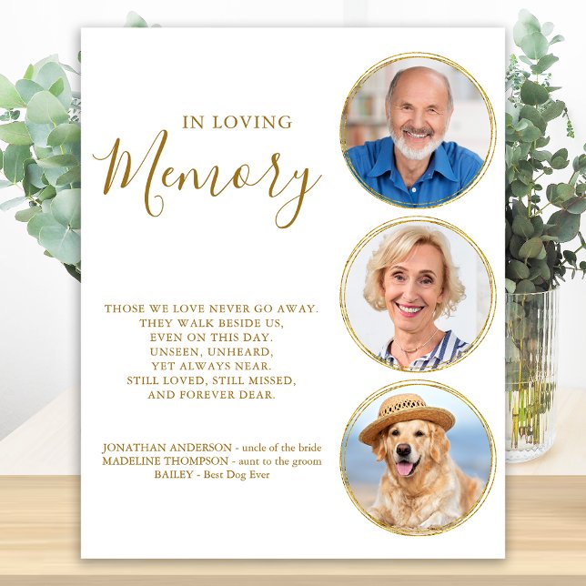 Remembrance Elegant Gold 3 Photo Wedding Memorial  Poster (Creator Uploaded)