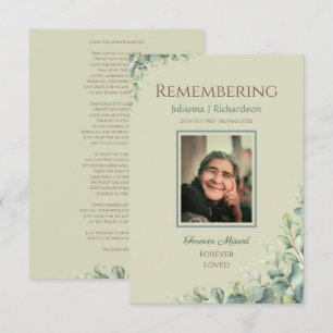 Remembrance Funeral Sympathy Memorial Prayer Cards