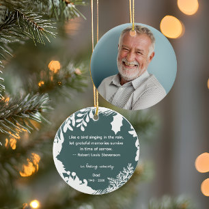 Remembrance Grateful Memories Quote Greenery Photo Ceramic Tree Decoration