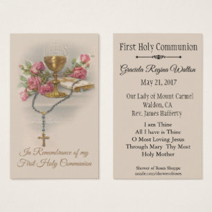 Remembrance Holy Card for First Holy Communion