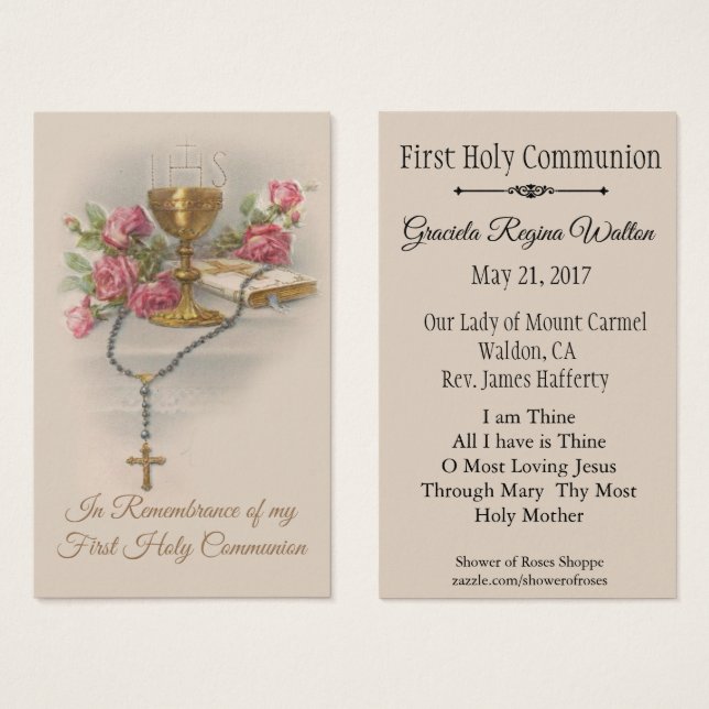 Remembrance Holy Card for First Holy Communion (Front & Back)