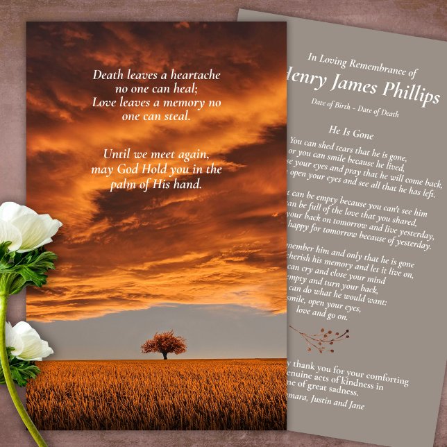 Remembrance Loss Sunset Prayer Sympathy Cards (catholic, religious, celebration of life, in loving memory of, prayer cards for bereavement)
