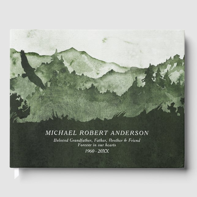 Remembrance Masculine Forest Memorial Funeral Guest Book (Front)