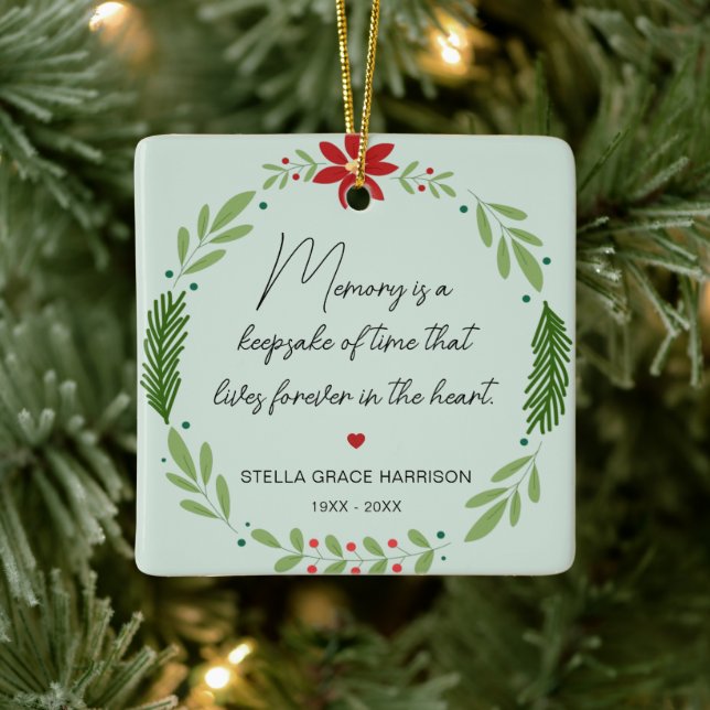 Remembrance Memory Is A Keepsake Greenery Photo Ceramic Ornament (Tree)