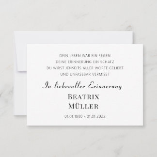 Remembrance Modern Elegant Simple Chic Dankcard Thank You Card