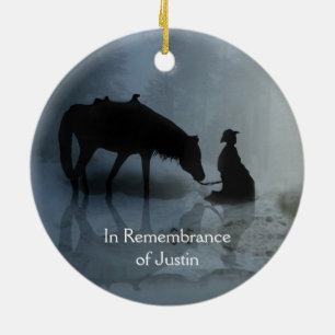 Remembrance Name Cowboy and Horse Memorial Ceramic Tree Decoration