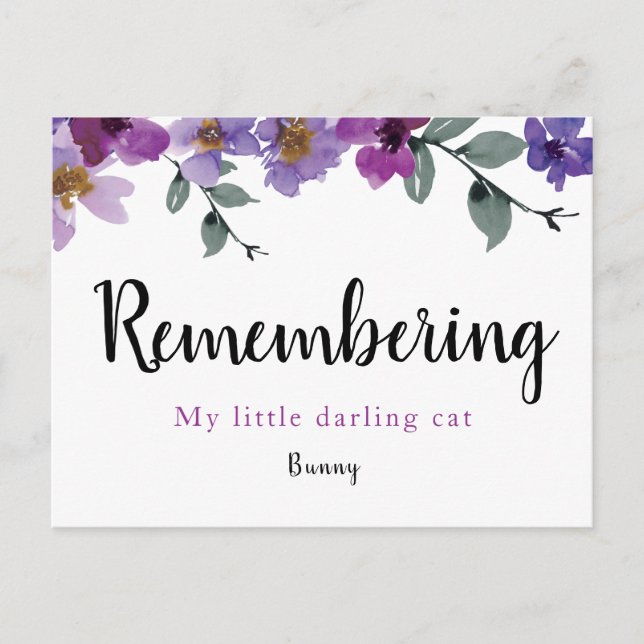 Remembrance Pet Loved One Floral  Announcement Postcard (Front)