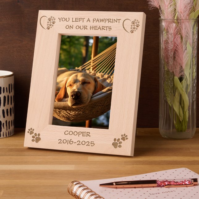 Remembrance Pet Paw Heart to Remember Dog Sympathy Etched Frames (Remembrance Pet Paw Heart to Remember Dog Sympathy Engraved Frames cats animal paw pets day gifts )