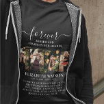 Remembrance Photo Collage | Forever in Our Hearts T-Shirt<br><div class="desc">Wear this remembrance t-shirt with love and pride at a lost loved ones funeral,  memorial or wake. Featuring a modern 4 photo collage and the text 'Forever Missed and Always in our Hearts',  their name and dates and a sympathy quote that can be kept or customised.</div>