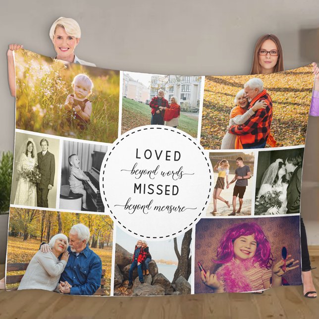 Remembrance Photo Collage Loved Beyond Words White Fleece Blanket (Creator Uploaded)