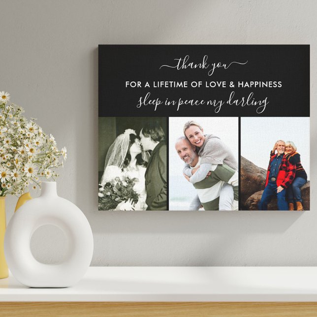 Remembrance Photo Collage Sleep in Peace Black Canvas Print (Creator Uploaded)