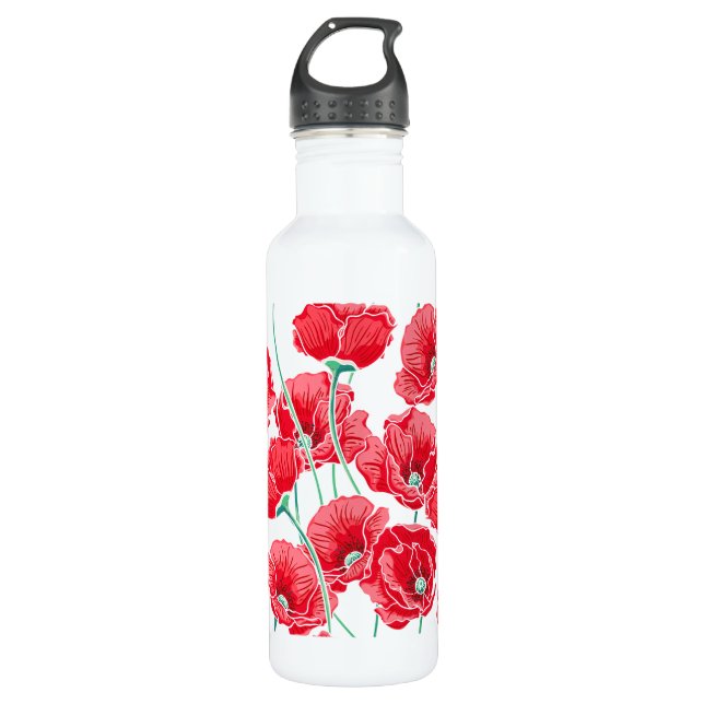 Remembrance red poppy field floral pattern 710 ml water bottle (Front)