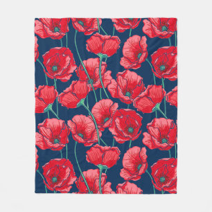 Remembrance red poppy field floral pattern fleece blanket