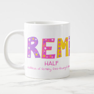 Remi girls name meaning pink purple flower stars large coffee mug