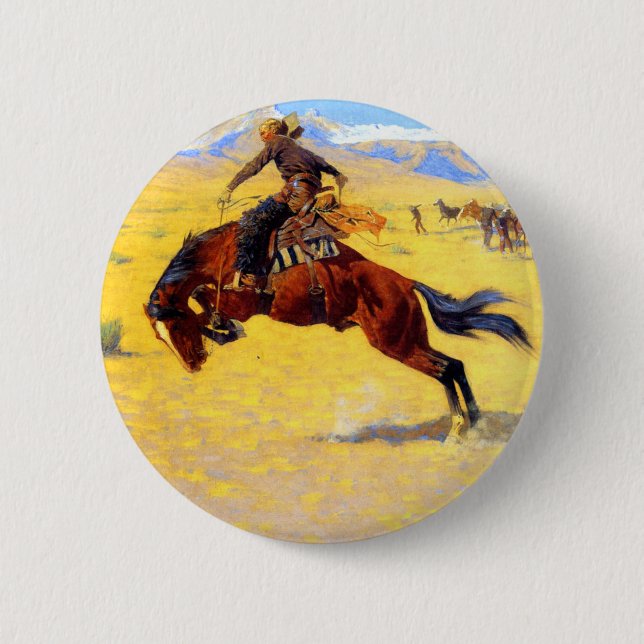 Remington Old West Horse and Cowboy 6 Cm Round Badge (Front)