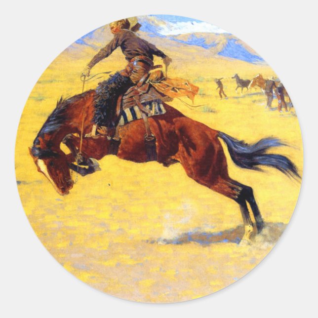 Remington Old West Horse and Cowboy Classic Round Sticker (Front)