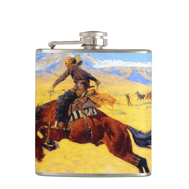 Remington Old West Horse and Cowboy Hip Flask (Front)