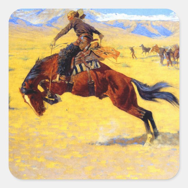 Remington Old West Horse and Cowboy Square Sticker (Front)