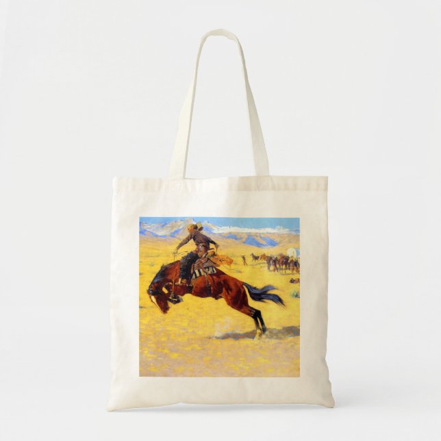 Remington Old West Horse and Cowboy Tote Bag (Front)