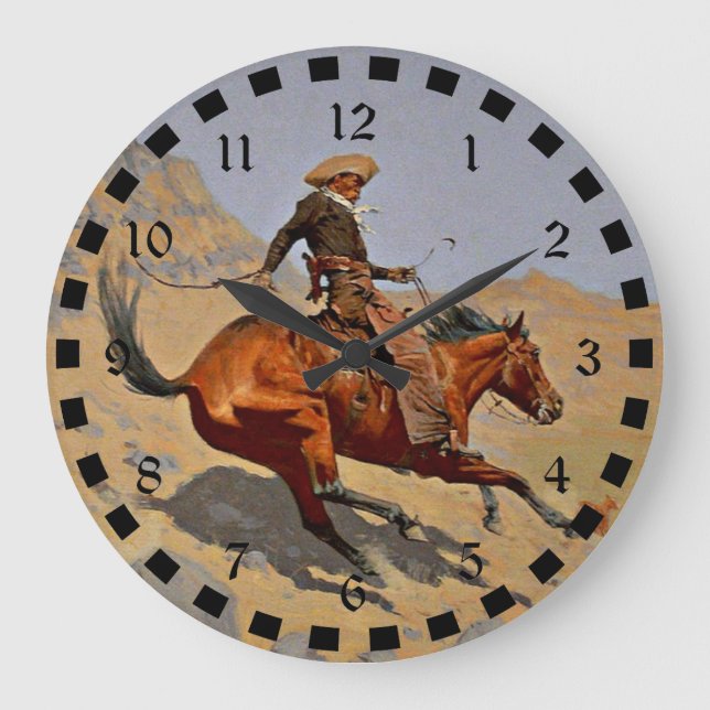 Remington: The Cowboy, American cowboy art Large Clock (Front)