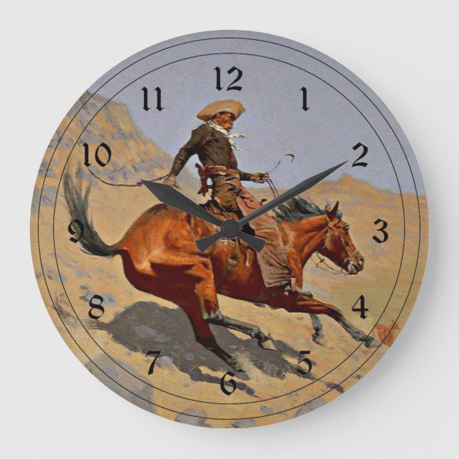 Remington: The Cowboy, American cowboy art Large Clock (Front)