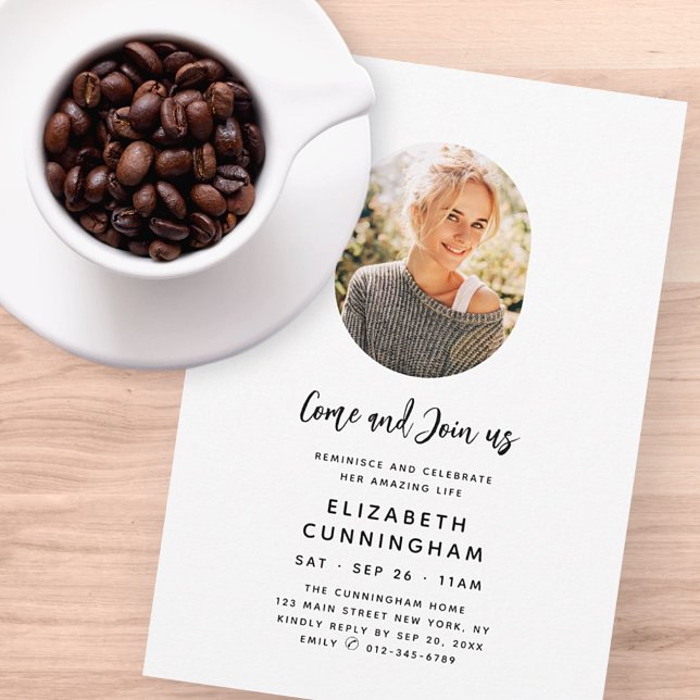 Reminisce and Celebrate Memorial Modern Photo Invitation (Creator Uploaded)