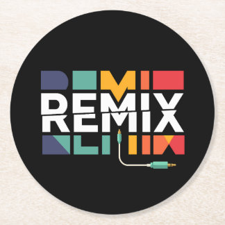 Remix Audio | DJ Music Retro Geometric Graphic Round Paper Coaster