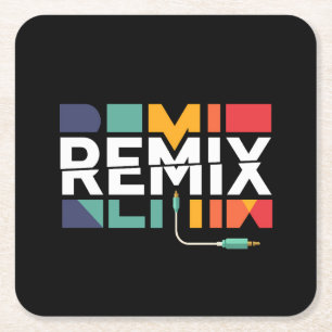 Remix Audio   DJ Music Retro Geometric Graphic Square Paper Coaster