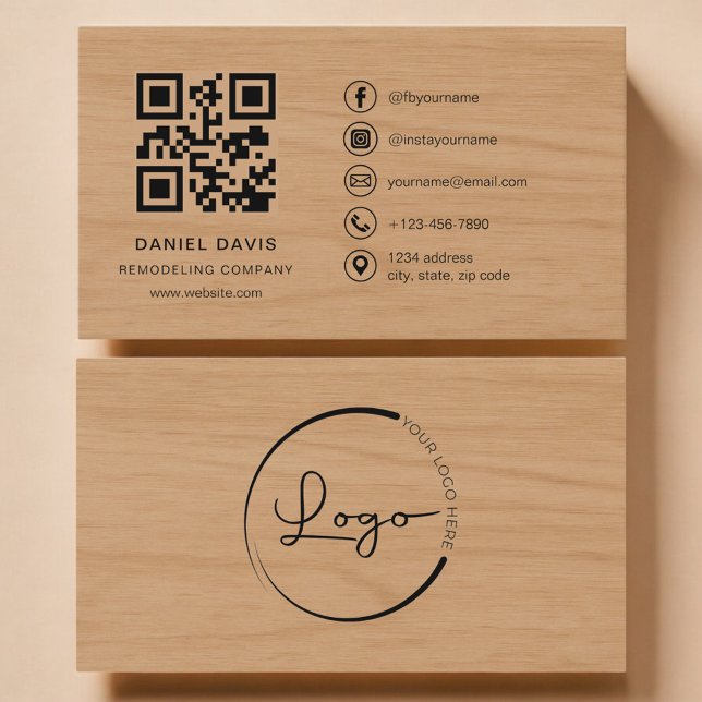 Remodeling Company Wood Professional QR Code Business Card (Creator Uploaded)