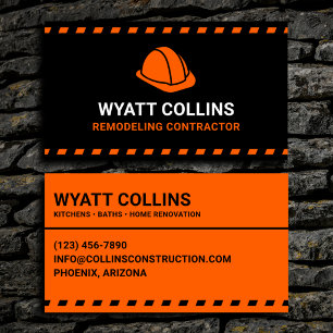 Remodeling Contractor Orange Hard Hat Business Card