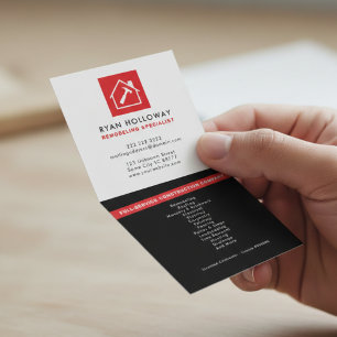 Remodeling Specialist Contractor Black White Red Square Business Card