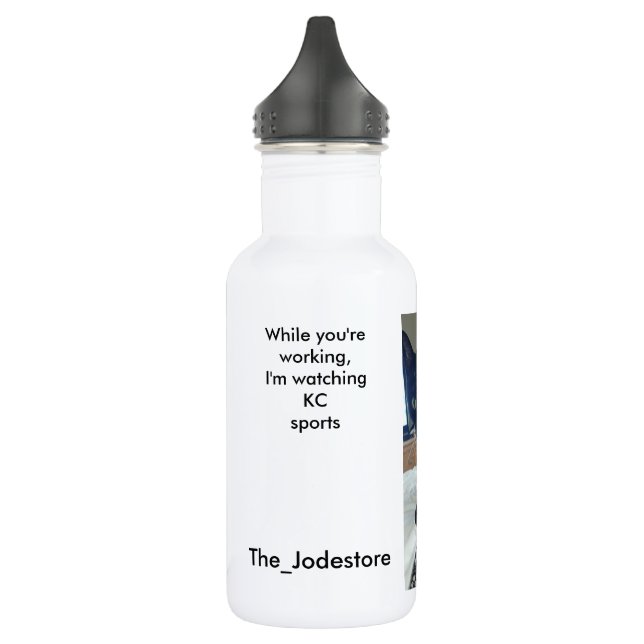 Remote cat funny water bottle KC sport white 18 oz (Left)