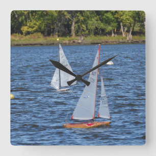 Remote Controlled Sailboats on the Water Square Wall Clock