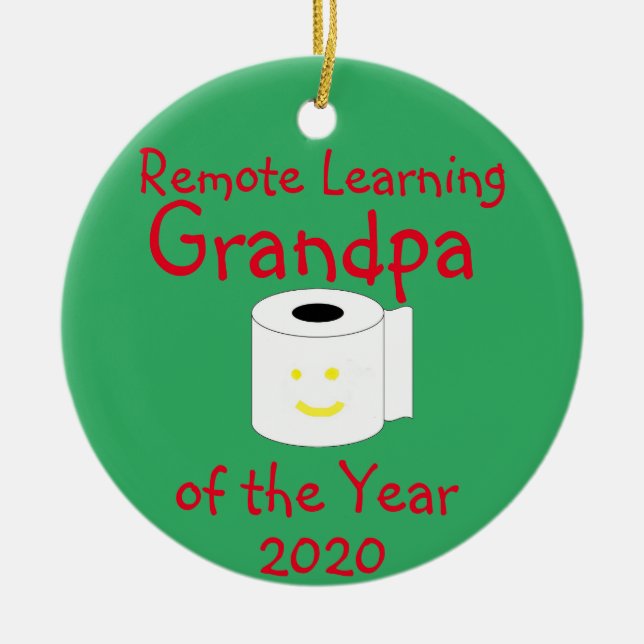 Remote Learning Grandpa of the Year Ceramic Tree Decoration (Front)