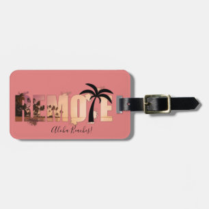 Remote Sunset Beach Palm Tree Word Art Luggage Tag