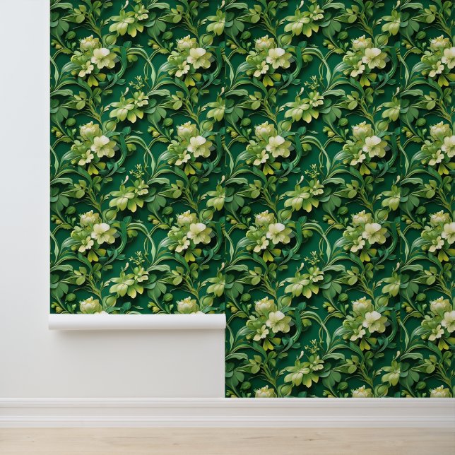 Removable Green Floral Nature Inspired Design Wallpaper (Application)
