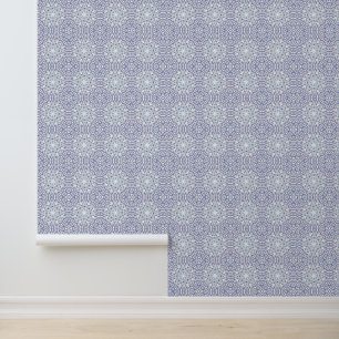 Removable Peel Stick Blue White Geometric Circles Wallpaper