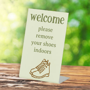 Remove Shoes Hiking Boots Vacation Rental  Pedestal Sign